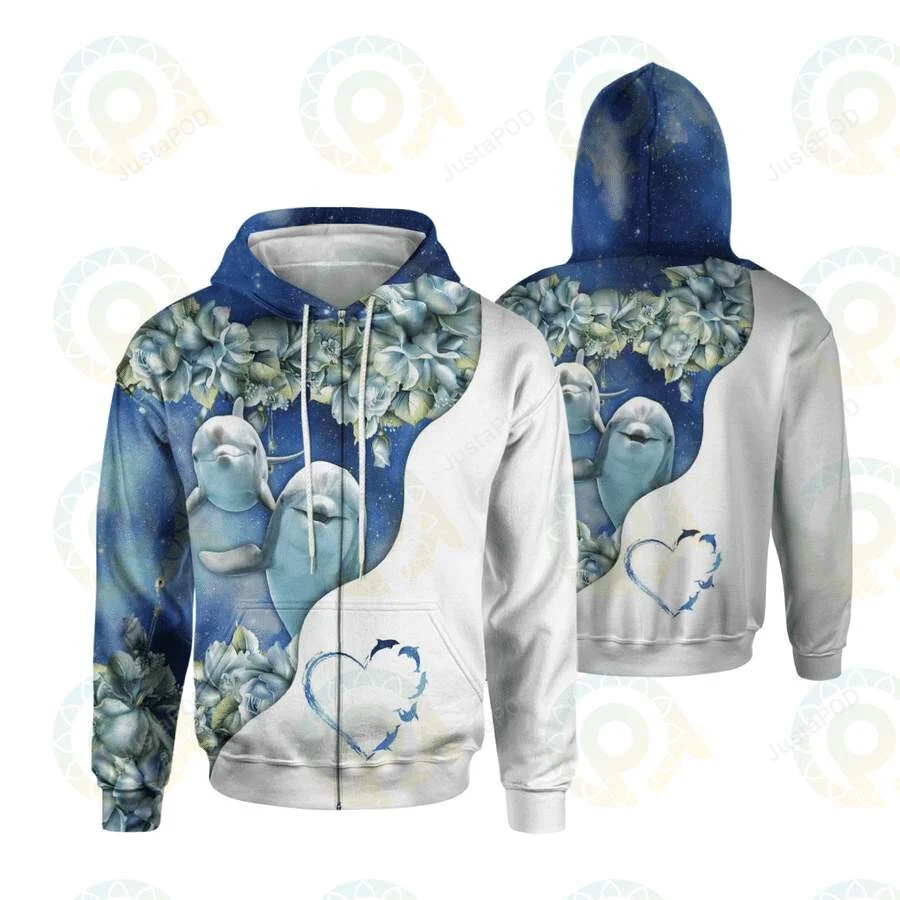 Dolphin Love Heart 3D All Print Hoodie, Zip- Up Hoodie HZ0501