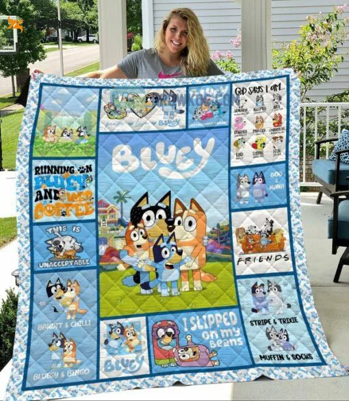 Bluey Quilt Blanket For Fans Home Decor Gift r ,  Soft Quilt, King Size, All Season Cozy Quilt QB0901