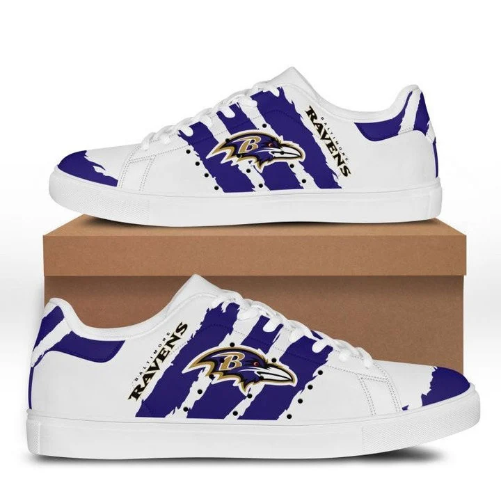 NFL Baltimore Ravens White Purple Stan Smith Shoes for Women and Men, Trendy Style Sneakers ST0801