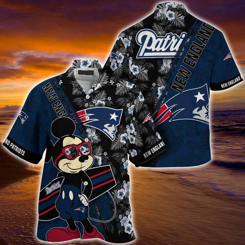 New England Patriots NFL-Summer Hawaii Shirt Mickey And Floral Pattern For Sports Fans HW0601