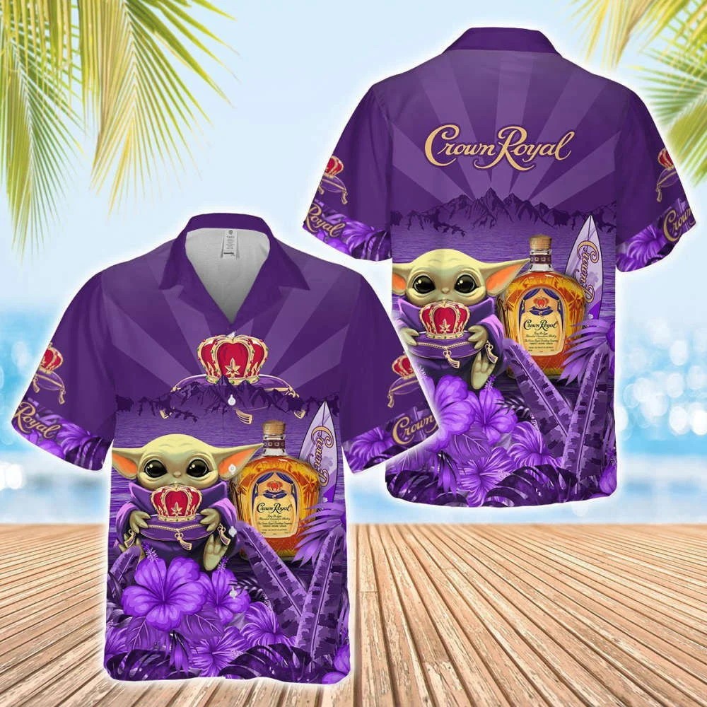 Star Wars Baby Yoda Holding Crown Royal Hawaiian Shirt HW0601