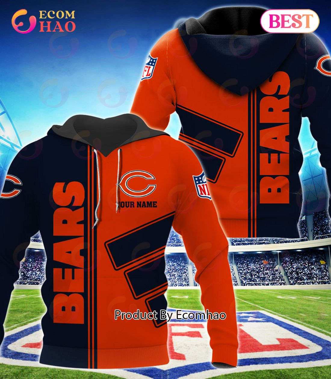 Chicago Bears Football Sport 3D Clothings Custom Your Name, Fan Gifts, Zip Hoodie, Man - Women, Warm, Premium Quality HZ0501