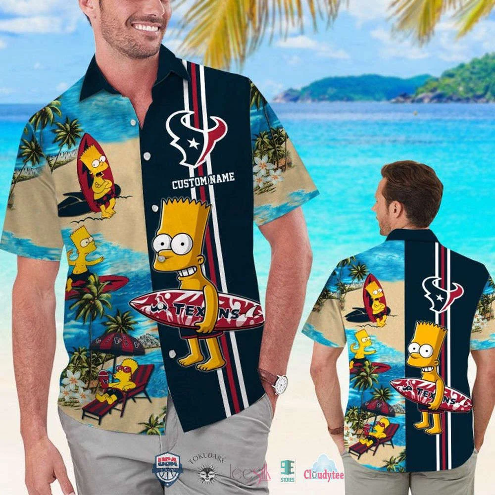 Custom Name Houston Texans Bart Simpson Hawaiian Shirt For Men Women HW0601
