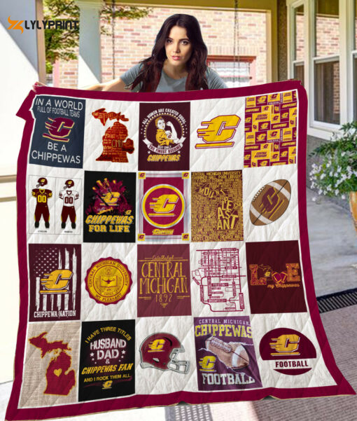 Central Michigan Chippewas Quilt Blanket For Fans Home Decor Gift , Soft Quilt, King Size, All Season Cozy Quilt QB0901