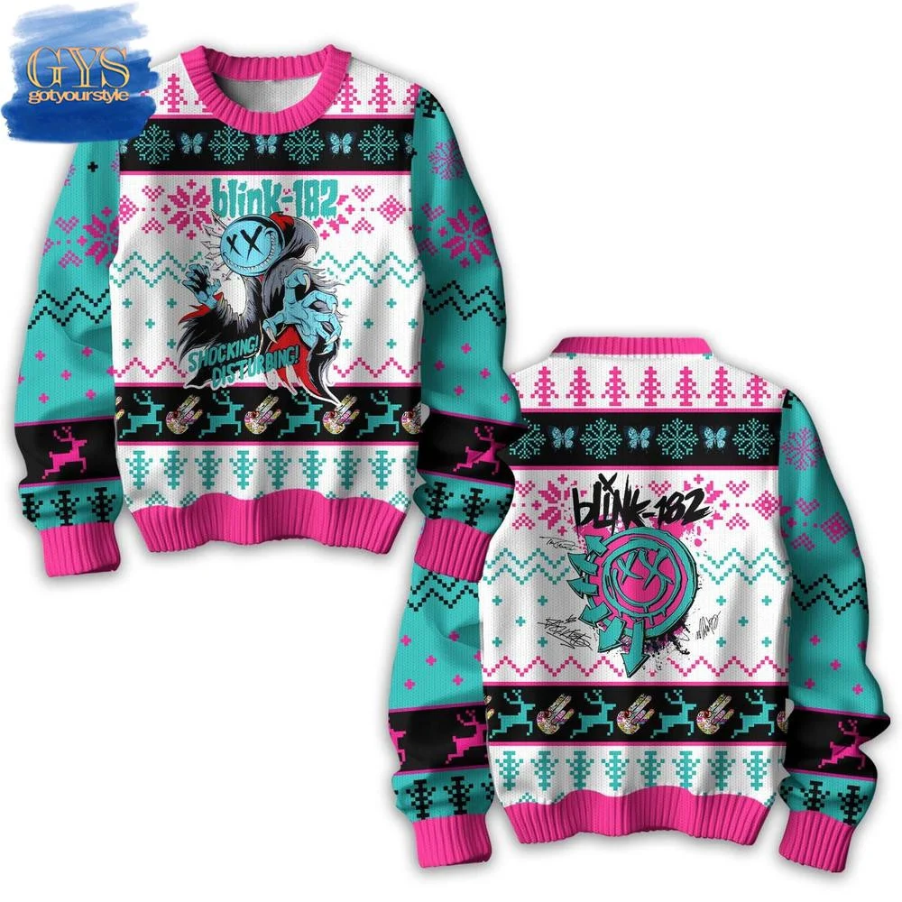 Blink-182 Shocking Disturbing Christmas Ugly Sweater , Cozy Soft Unisex Pullover SW0601