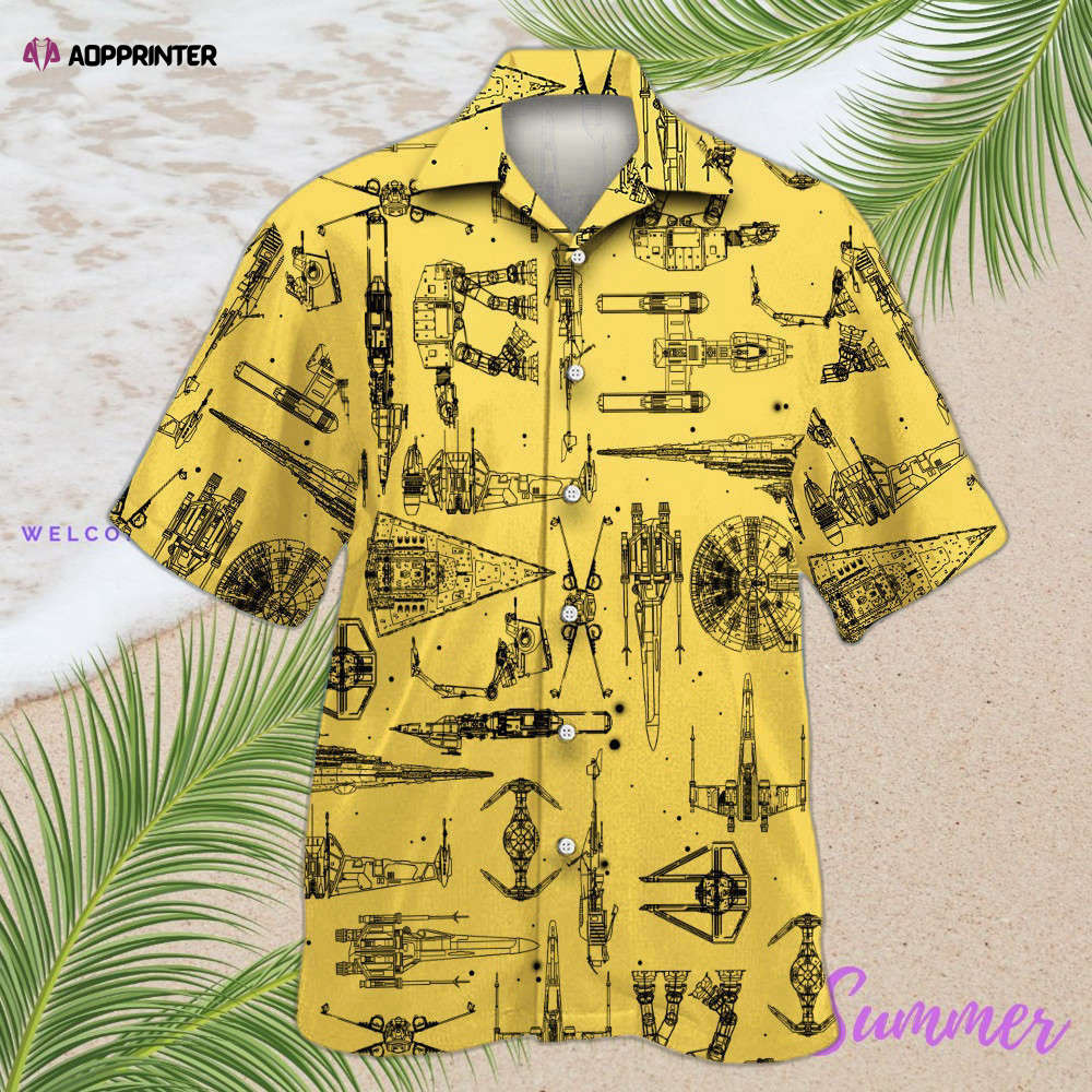 Space Ships Star Wars Yellow Hawaiian Shirt Shorts Summer 2023 Hot HW0601