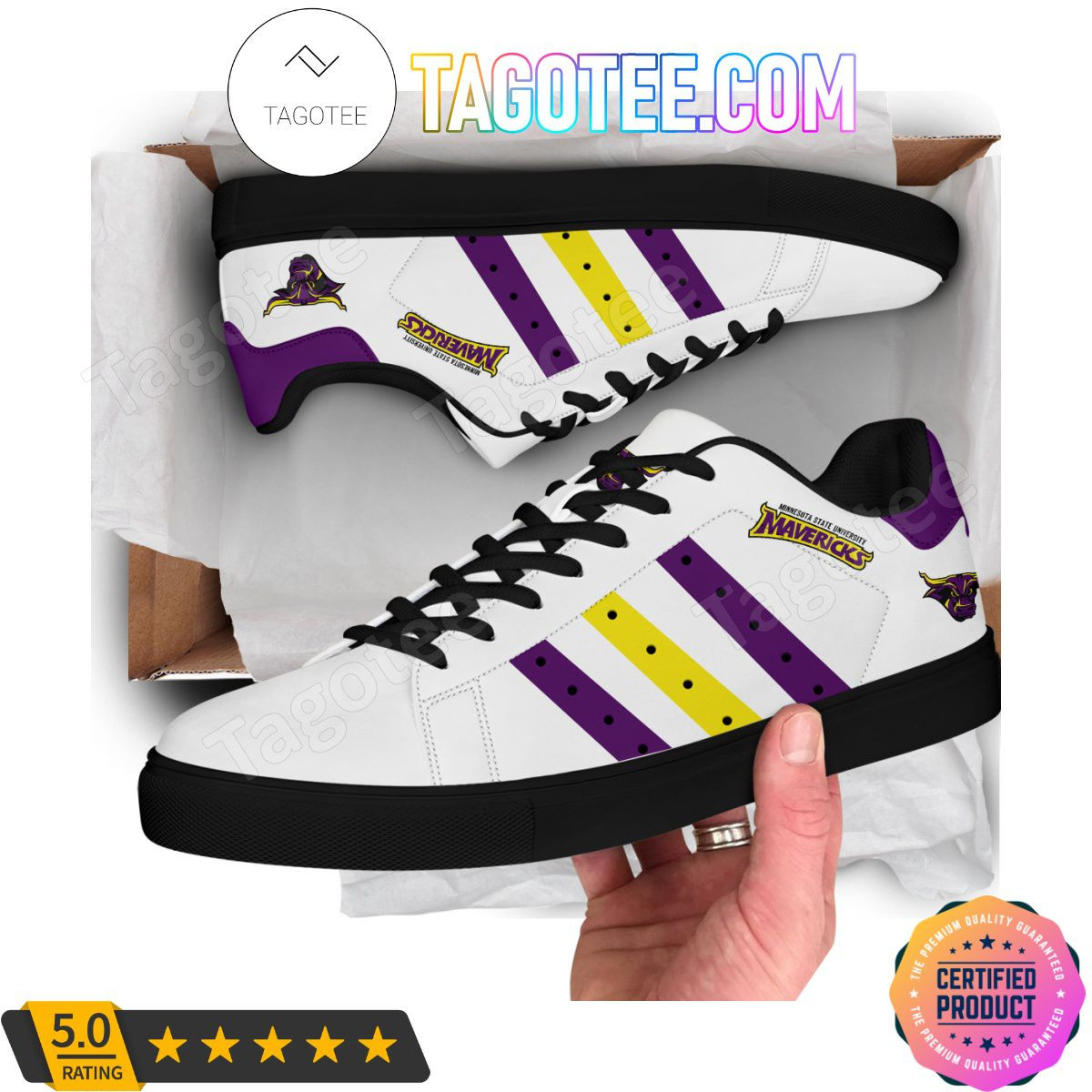 NCAA Minnesota State Mavericks Purple Yellow Stripes Stan Smith Shoes , Trendy Style Sneakers ST0801