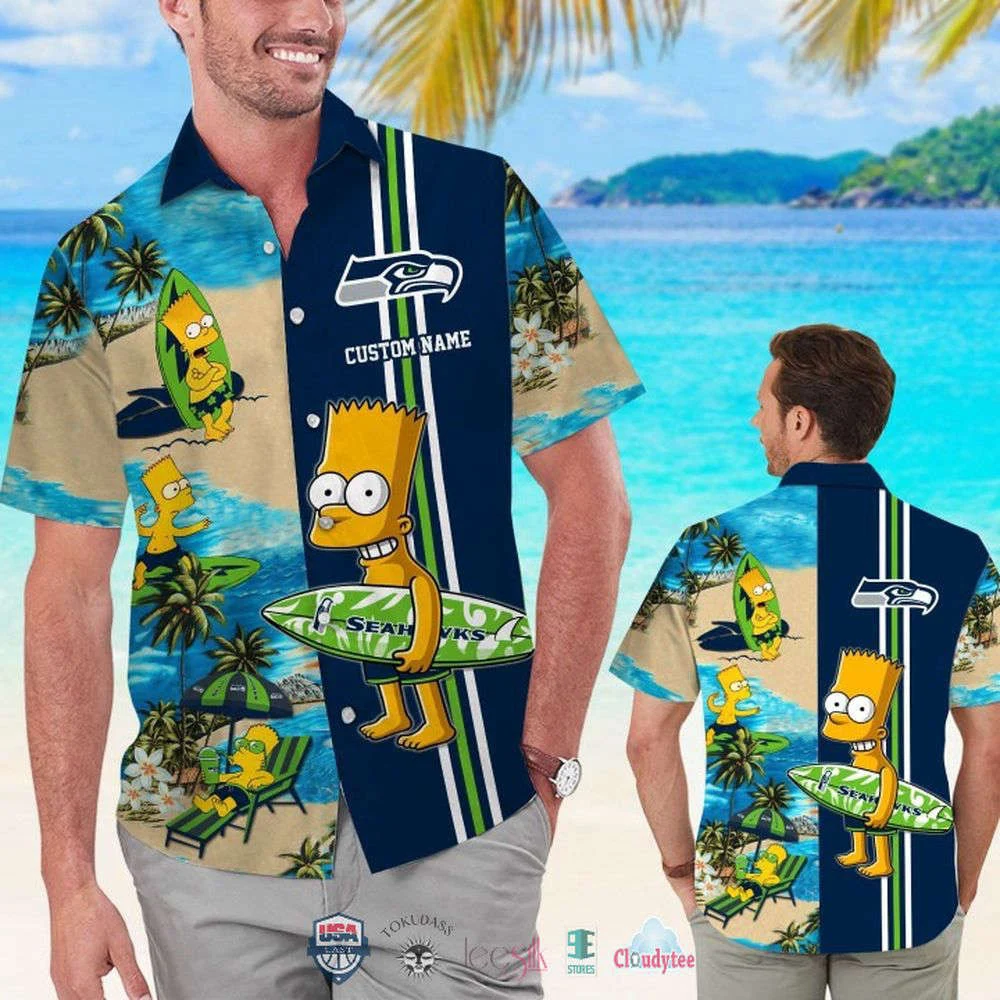 Custom Name Seattle Seahawks Bart Simpson Hawaiian Shirt For Men Women HW0601