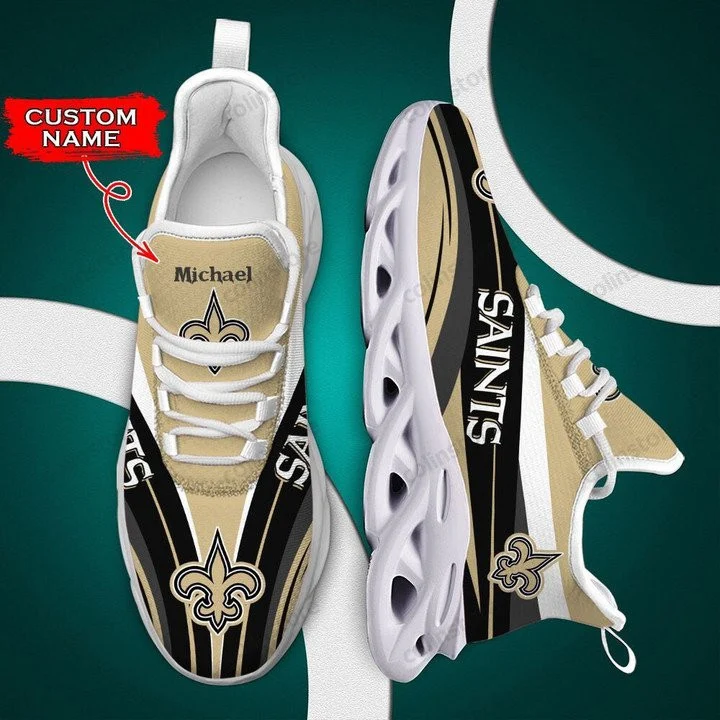 NFL New Orleans Saints Custom Name Golden Black Curve Max Soul Shoes for Women and Men MS0601