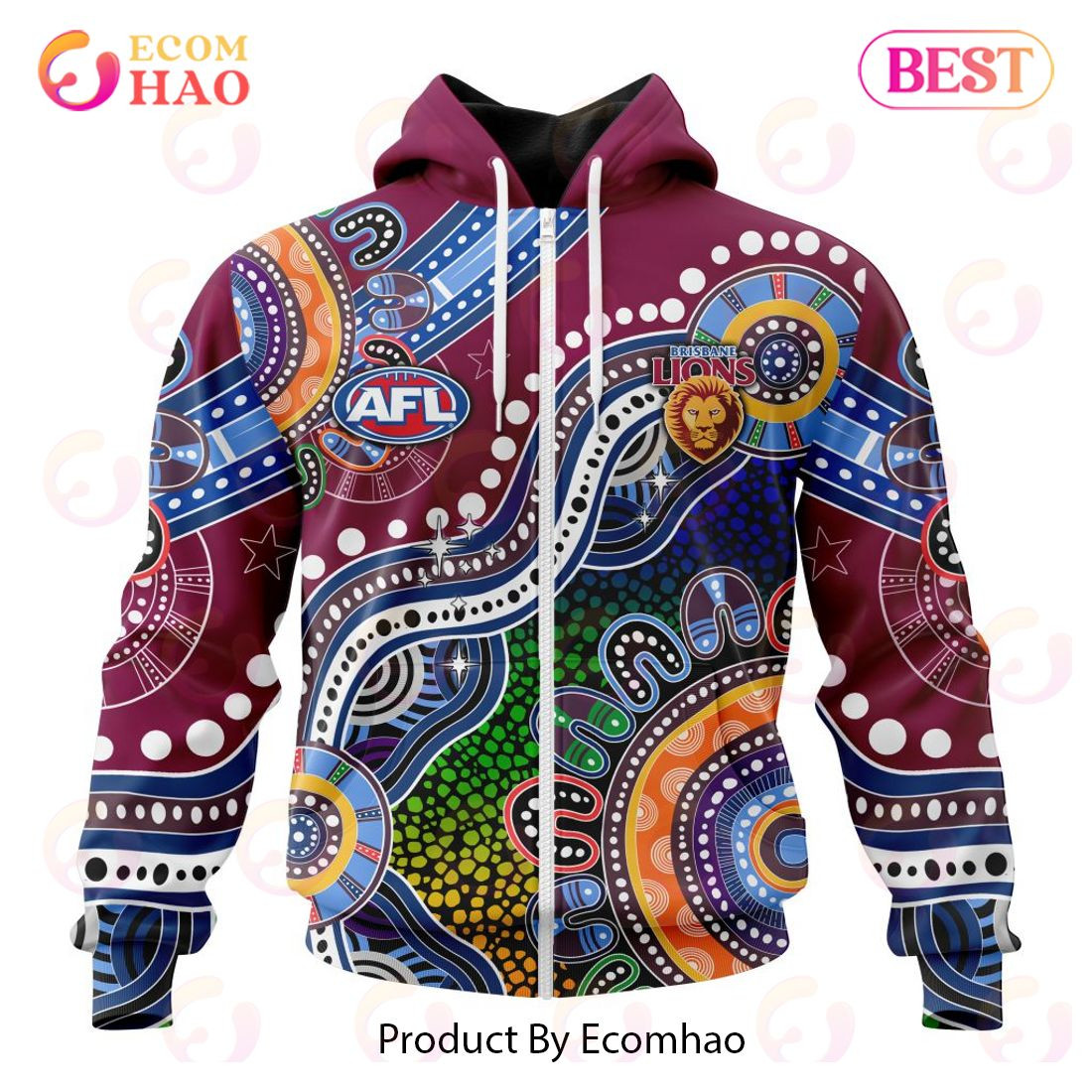 AFL Brisbane Lions Special Indigenous Design 3D Hoodie, Zip Hoodie, Man - Women, Warm, Premium Quality HZ0501