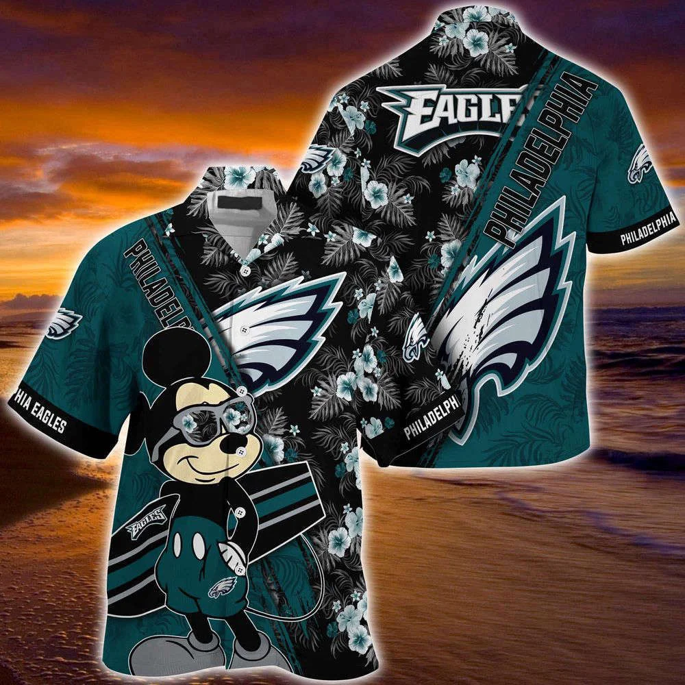 Philadelphia Eagles NFL-Summer Hawaii Shirt Mickey And Floral Pattern For Sports Fans HW0601