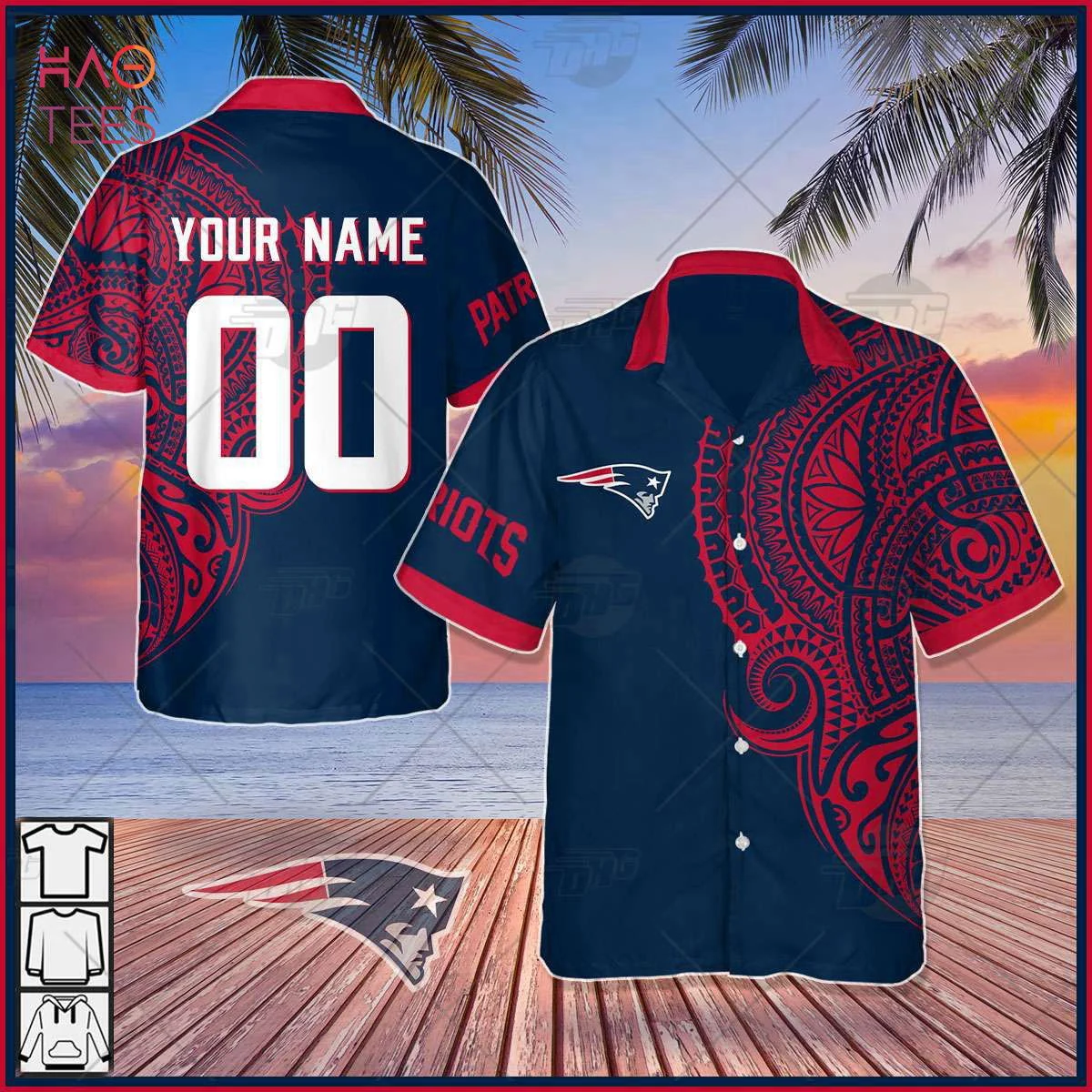 Personalize NFL New England Patriots Polynesian Tattoo Design Hawaiian Shirt HW0601