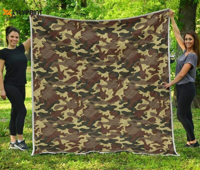 Brown Camouflage 3D Customized Quilt , Soft Quilt, King Size, All Season Cozy Quilt QB0901