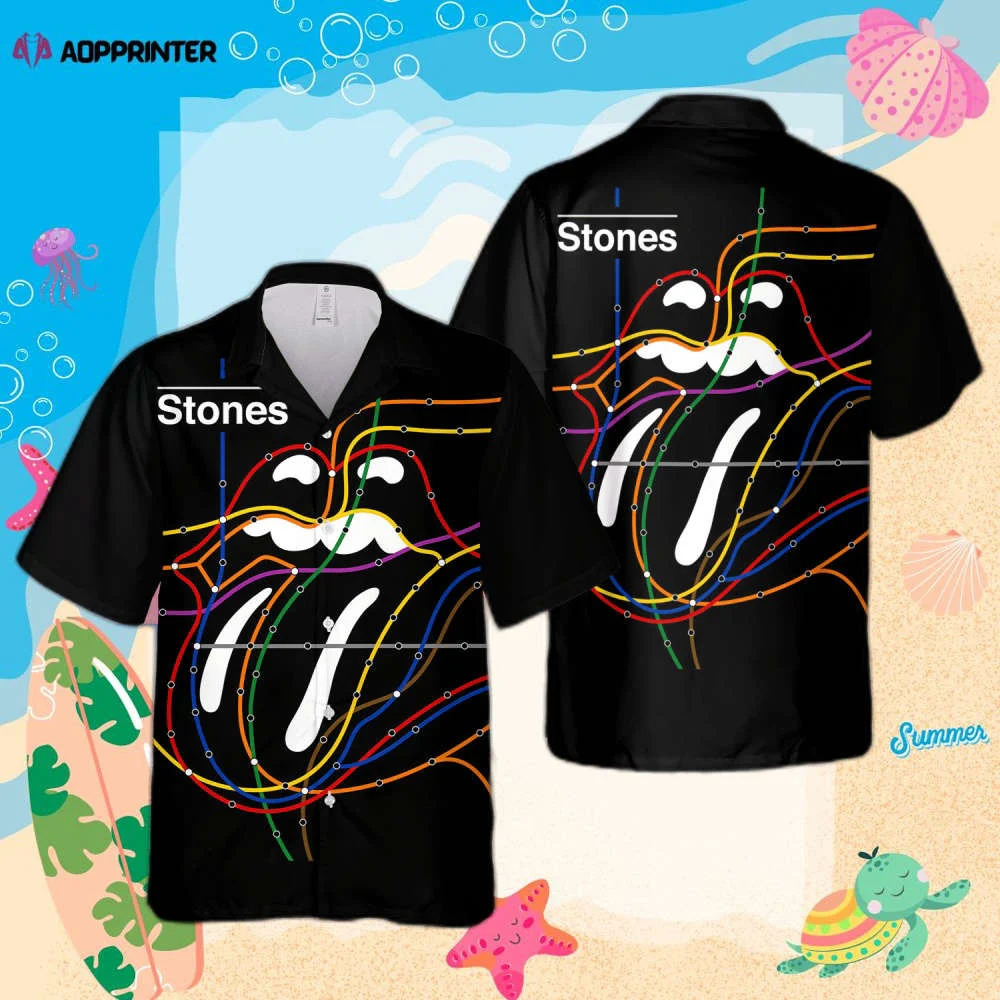 The Rolling Stones Awesome Tongue Lines Shape Hawaiian Shirt HW0601
