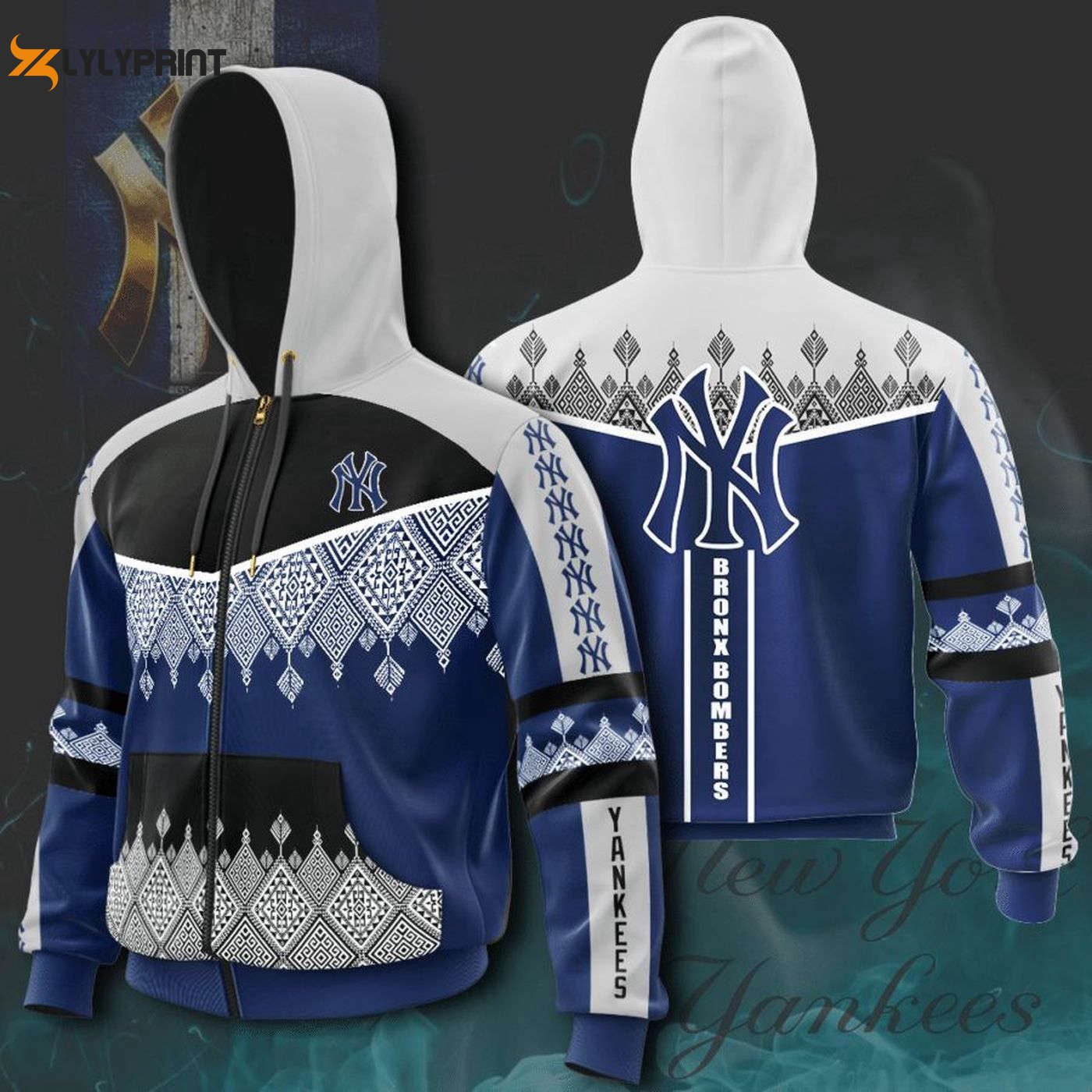 New York Yankees Bronx Bombers Hoodie Black Blue Pullover & Zip Up AOP Shirt HZ0501