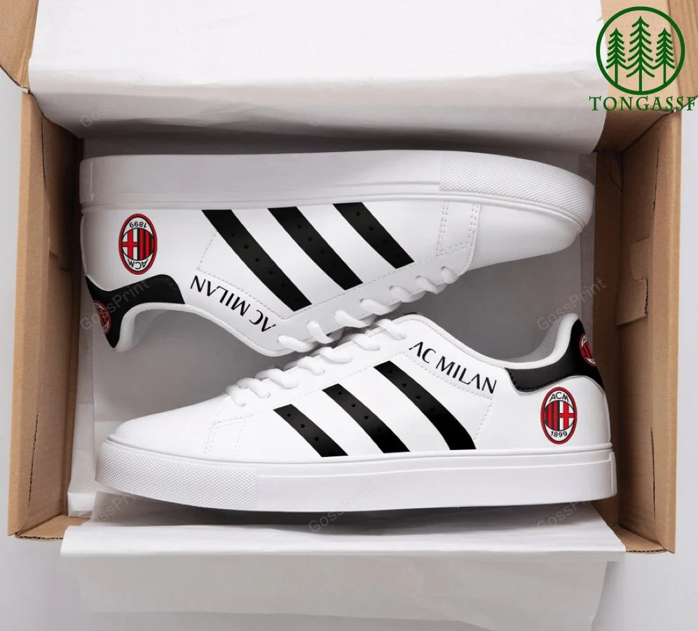 AC Milan White Black Line Stan Smith Shoes Unisex, Trendy Style Sneakers ST0801