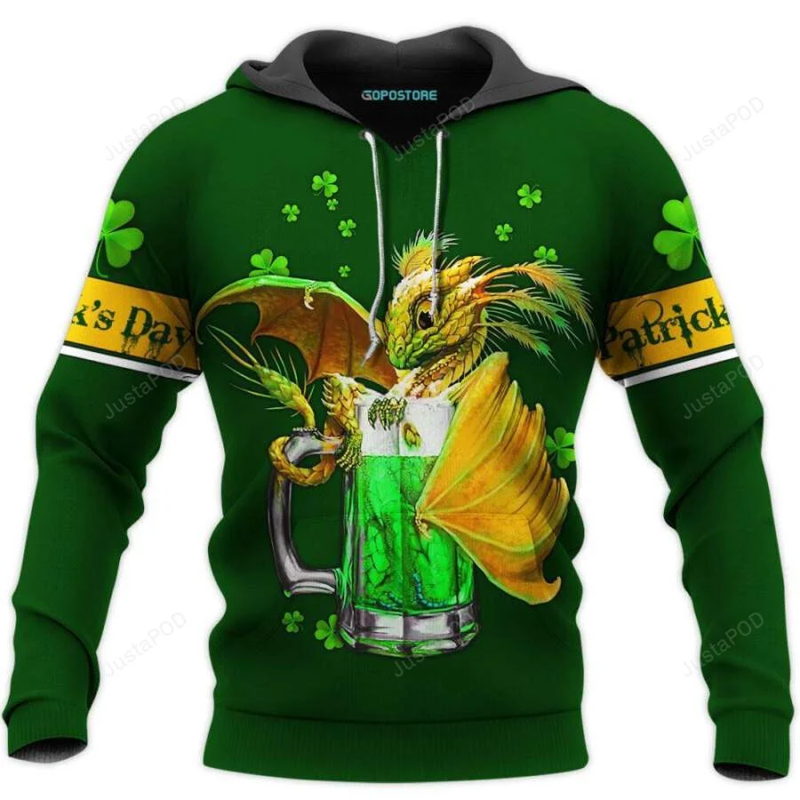 St Patricks Day Shamrock Dragon Irish & Beer 3D All Print Hoodie, Zip- Up Hoodie HZ0501