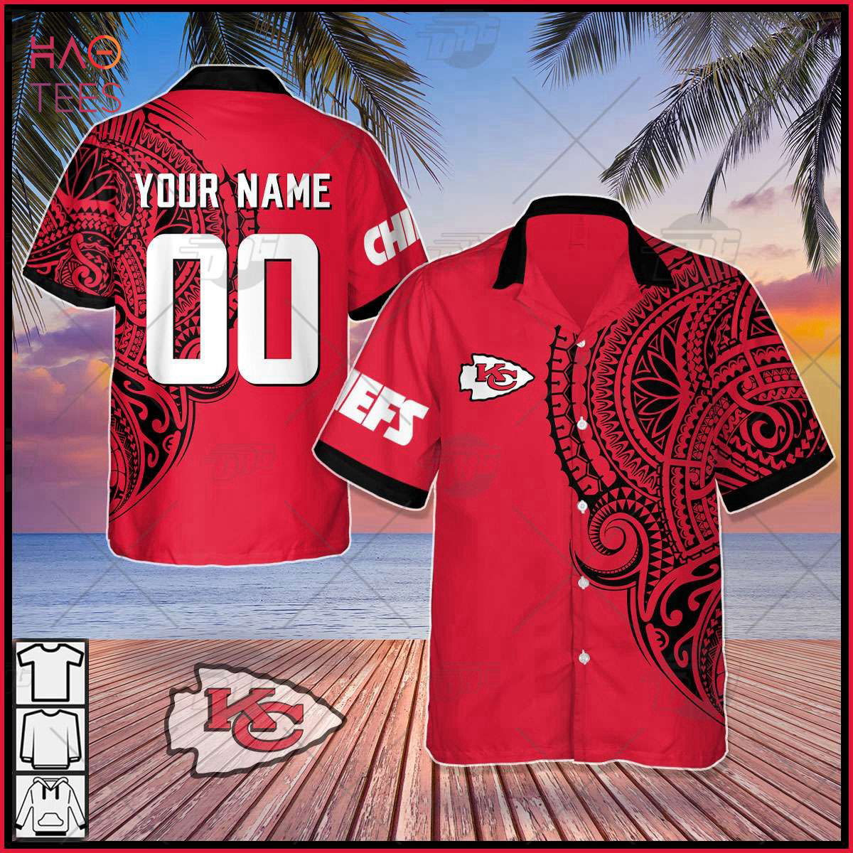 Personalize NFL Kansas City Chiefs Polynesian Tattoo Design Hawaiian Shirt HW0601