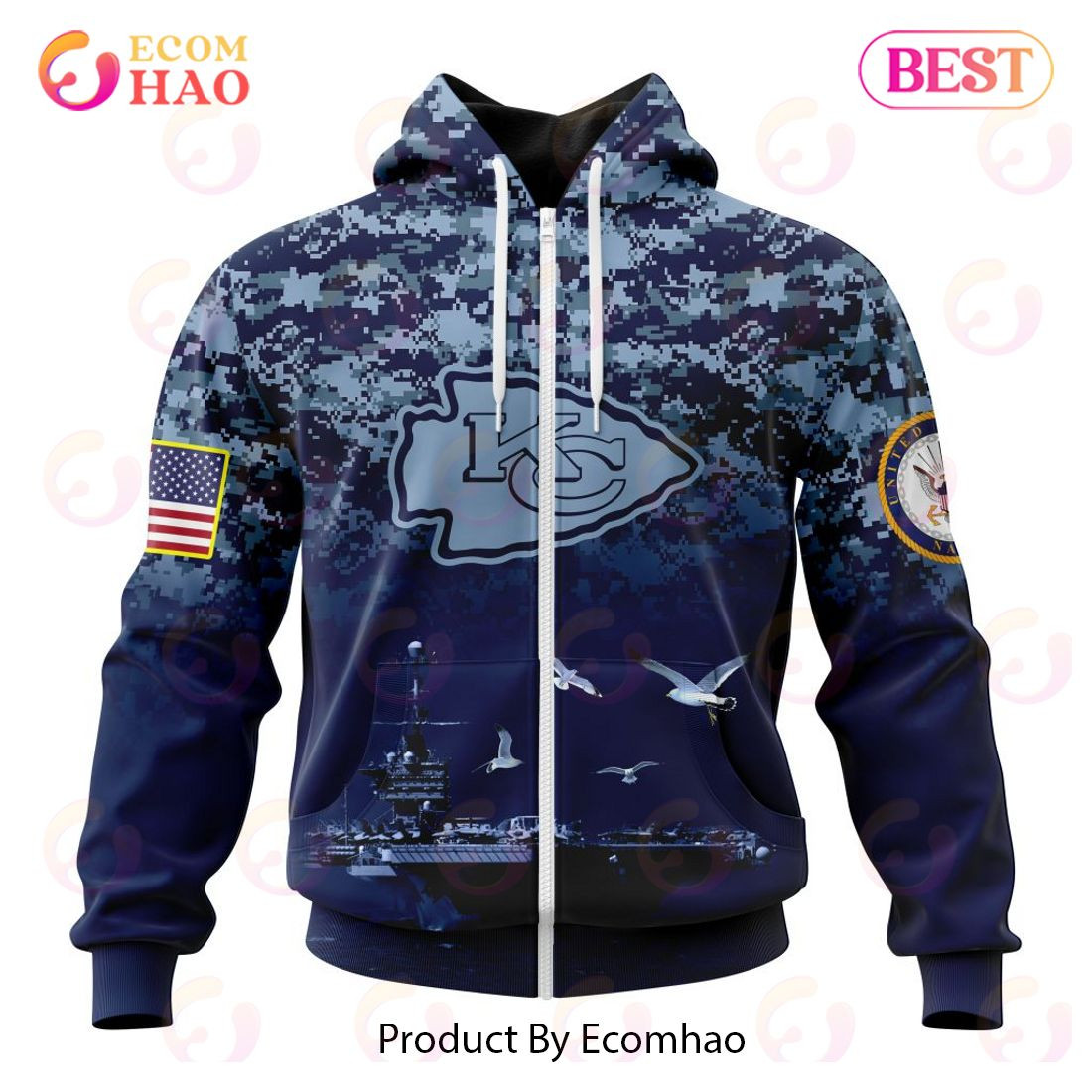 Best Kansas City Chiefs Honor US Navy Veterans All Over Print Hoodie, Zip Hoodie, Man - Women, Warm, Premium Quality HZ0501