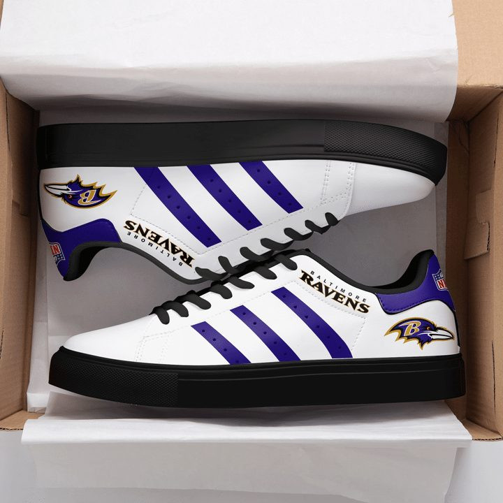 NFL Baltimore Ravens White Purple Stan Smith Shoes V2 for Women and Men, Trendy Style Sneakers ST0801