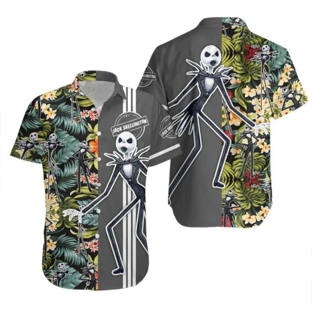 Jack Skellington Floral Hawaii Beach Pattern Disney Hawaiian Button Down Shirt HW0601