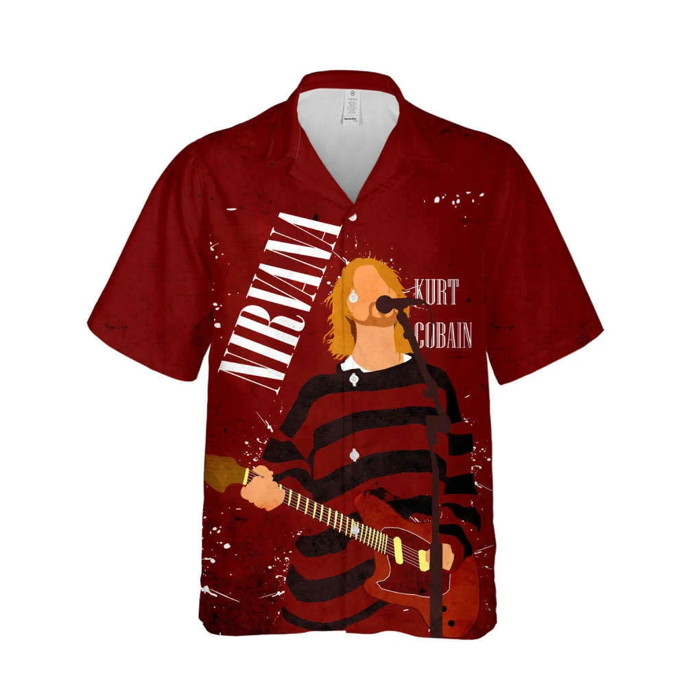 Nirvana Merch Kurt Cobain Art Rock Music Red Cuban Shirt Premium Unique Hawaiian Shirt HW0601