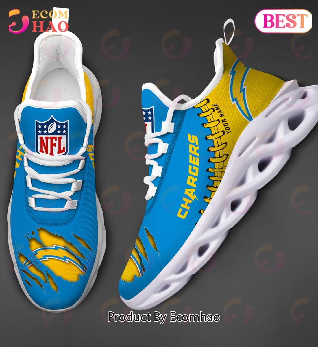 Los Angeles Chargers Max Soul Shoes Custom Name  Unisex sneakers MS0601