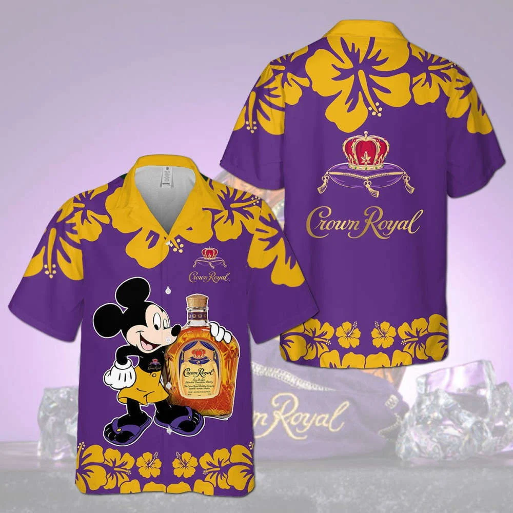 Crown Royal Mickey Mouse Hibicus Flower Hawaiian Shirt HW0601