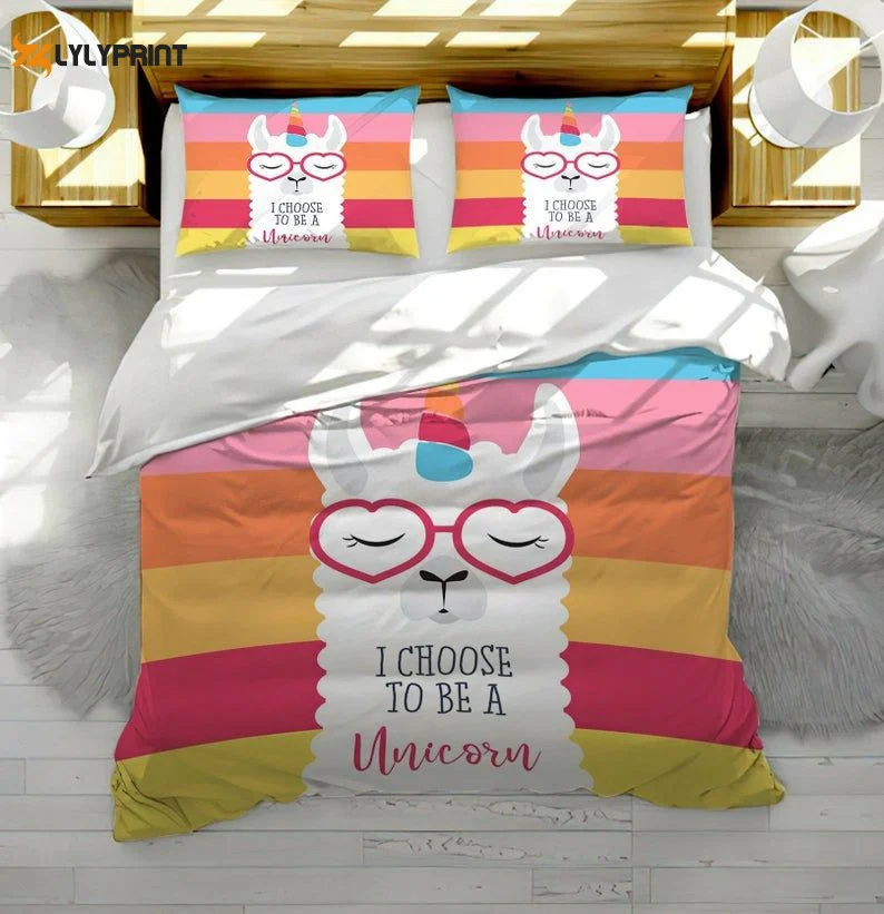 Happy Lama Bedding Outlet Llama I Choose To Be A Unicorn Duvet Quilt Bedding Set ,  Soft Quilt, King Size, All Season Cozy Quilt QB0901