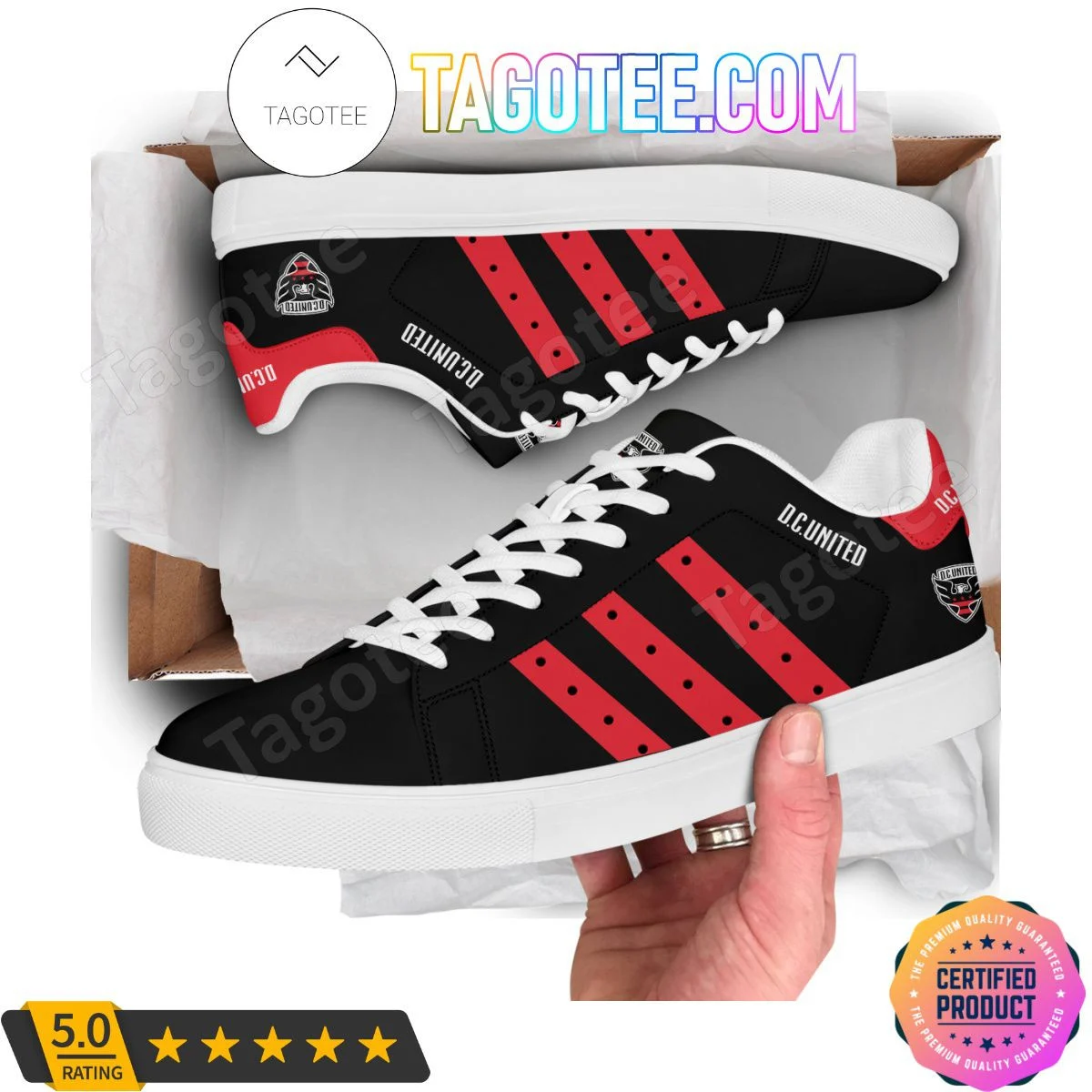 Custom MLS DC United Black Red Stan Smith Shoes for Men Women, Trendy Style Sneakers ST0801