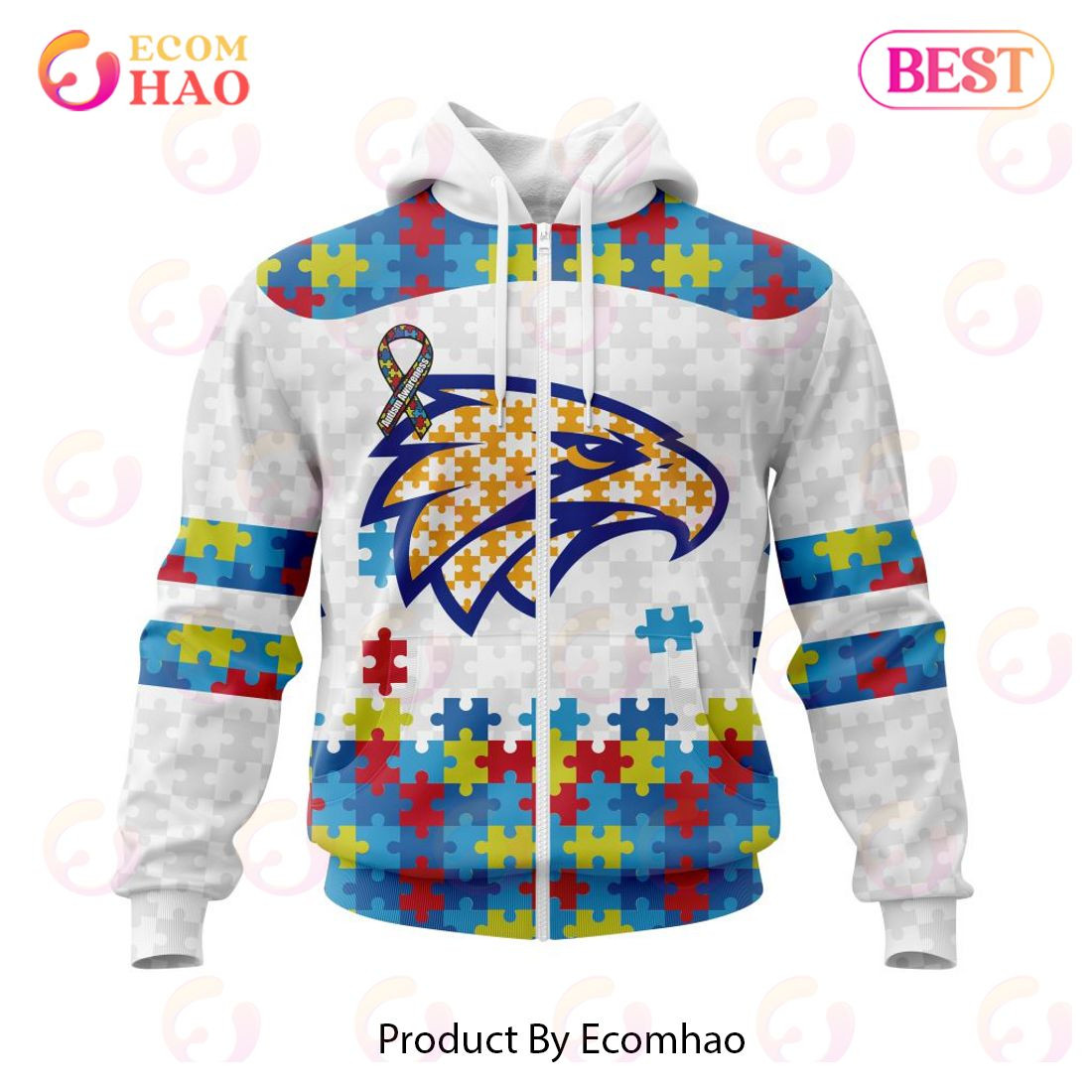 AFL West Coast Eagles Autism Awareness Personalized Name & Number 3D Hoodie, Zip Hoodie, Man - Women, Warm, Premium Quality HZ0501