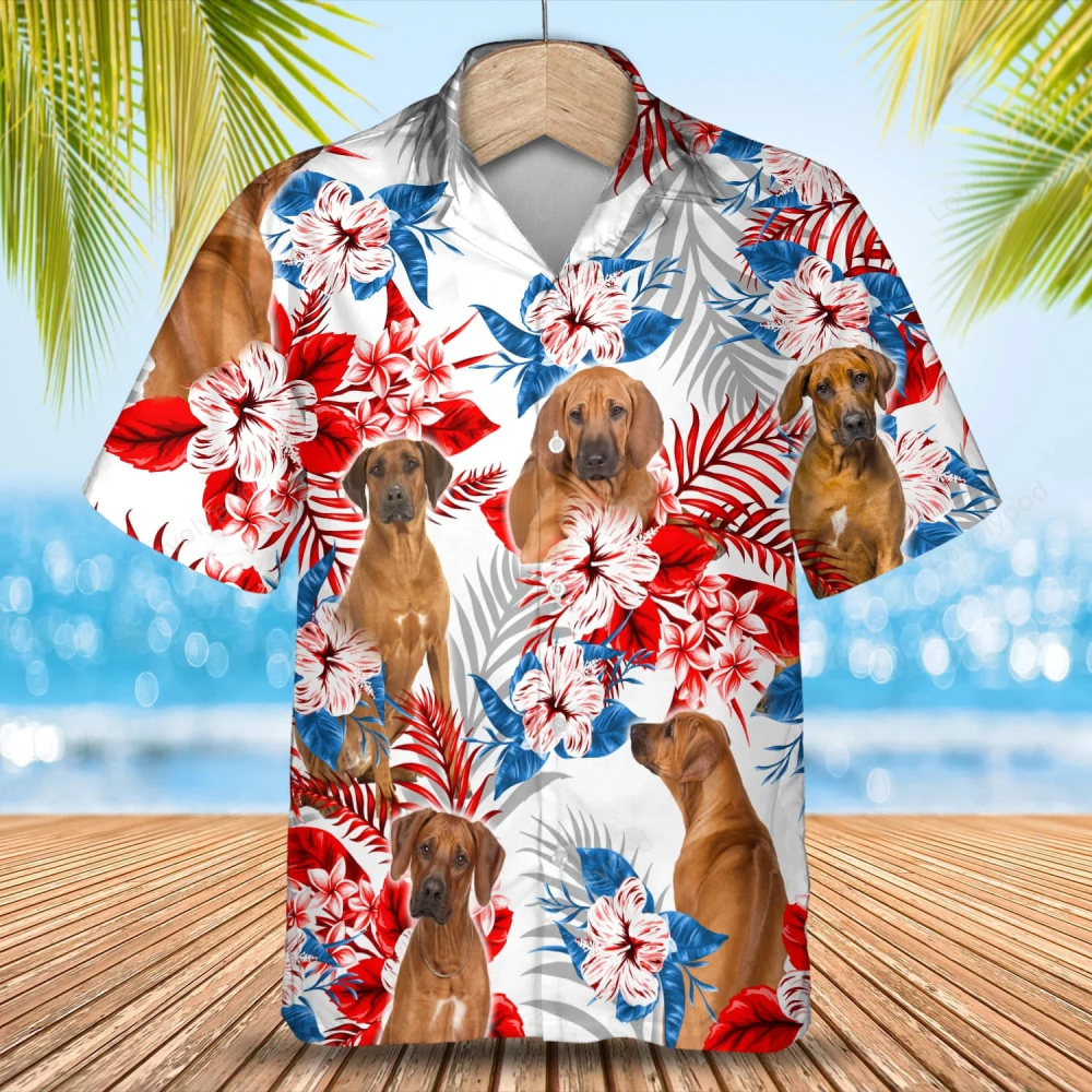 Rhodesian Ridgeback Flower American Hawaiian Shirt, Summer Aloha Shirt, For Men Women HW0601