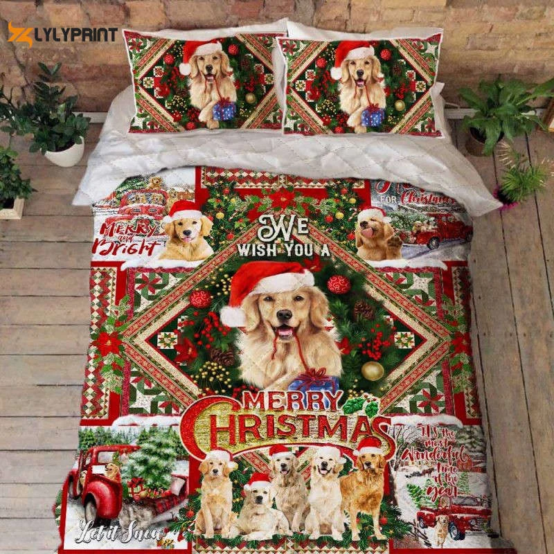 Golden Retriever. We Wish You A Merry Christmas Quilt Bedding Set ,  Soft Quilt, King Size, All Season Cozy Quilt QB0901