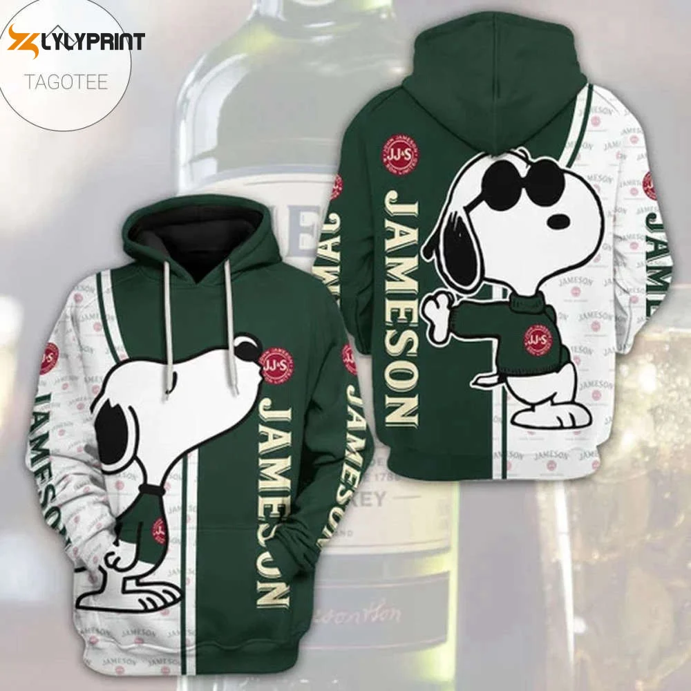 Jameson Irish Whiskey Snoopy 3D All Over Print Hoodie, Zip Hoodie HZ0501