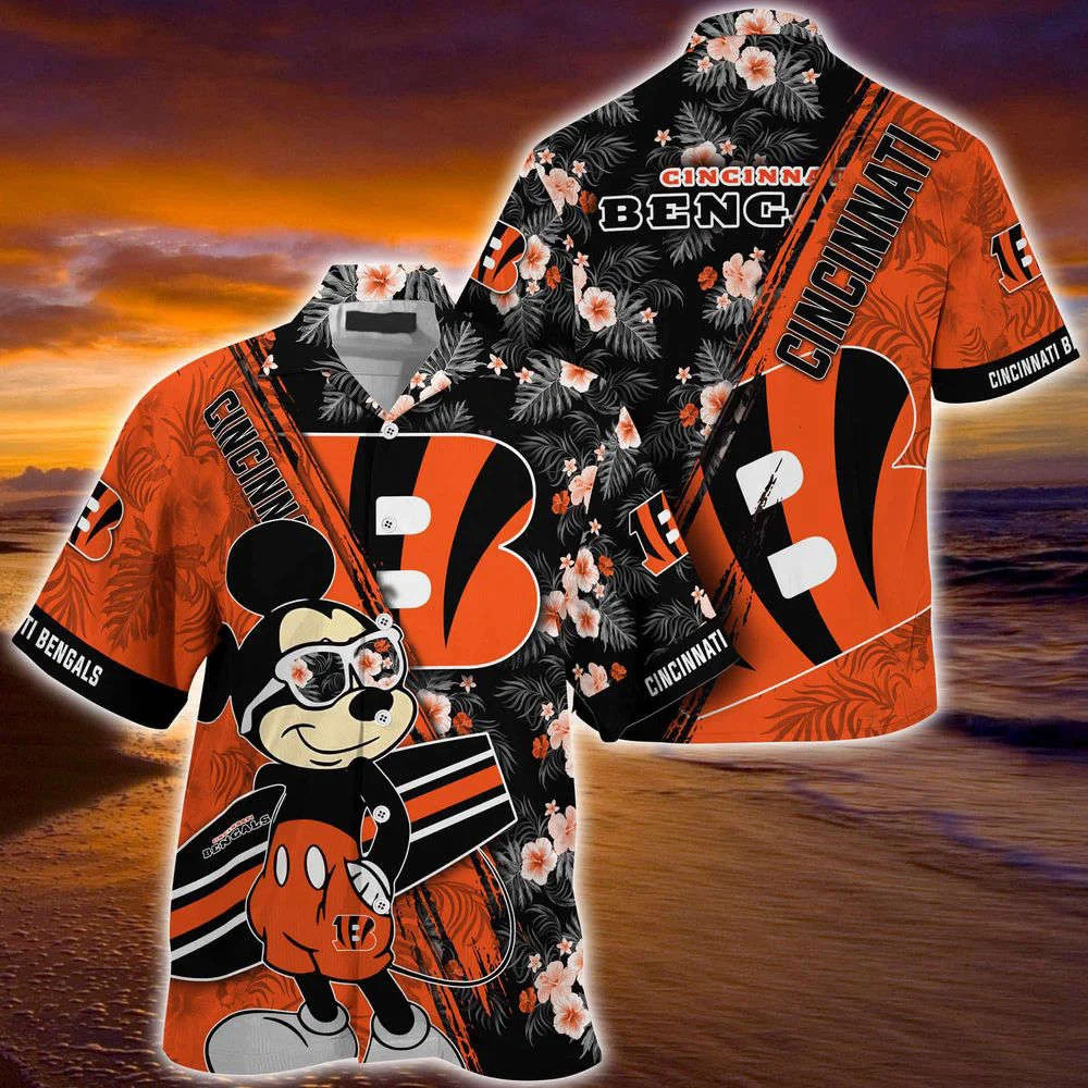 Cincinnati Bengals NFL-Summer Hawaii Shirt Mickey And Floral Pattern For Sports Fans HW0601