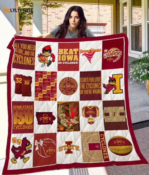 Iowa State Cyclones 2 Quilt Blanket For Fans Home Decor Gift ,  Soft Quilt, King Size, All Season Cozy Quilt QB0901
