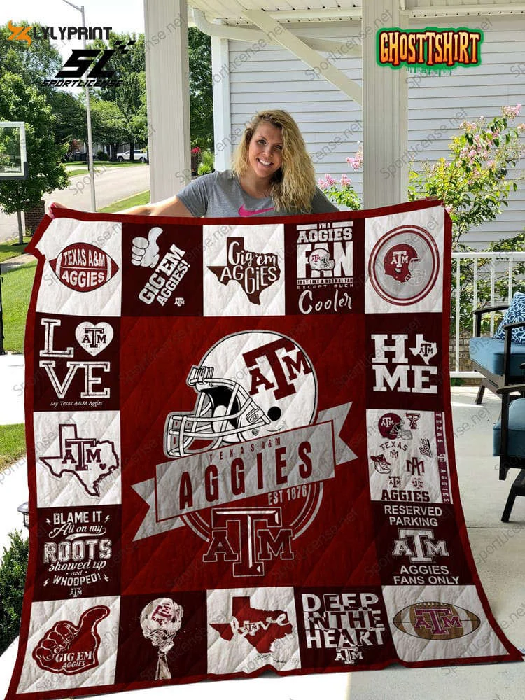 Texas A&M Aggies Quilt Blanket For Fans Home Decor Gift , Soft Quilt, King Size, All Season Cozy Quilt QB0901