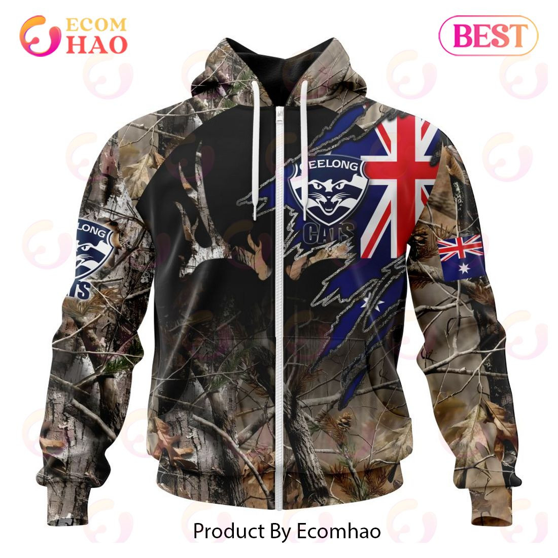 AFL Geelong Cats Special Camo Realtree Hunting 3D Hoodie, Zip Hoodie, Man - Women, Warm, Premium Quality HZ0501