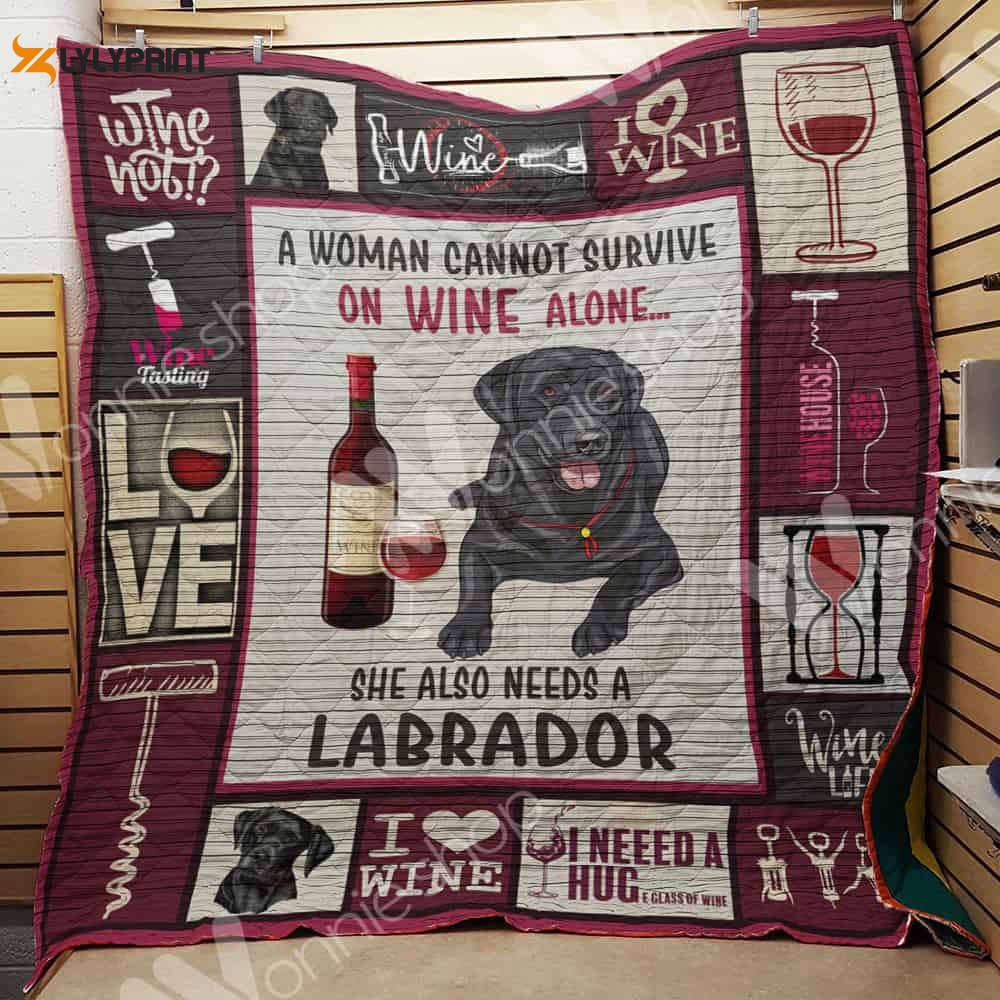 Wine And Labrador 3D Customized Quilt Blanket , Soft Quilt, King Size, All Season Cozy Quilt QB0901