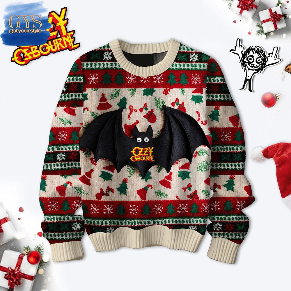 Ozzy Osbourne Plush Bat Ugly Christmas Sweater , Cozy Soft Unisex Pullover SW0601