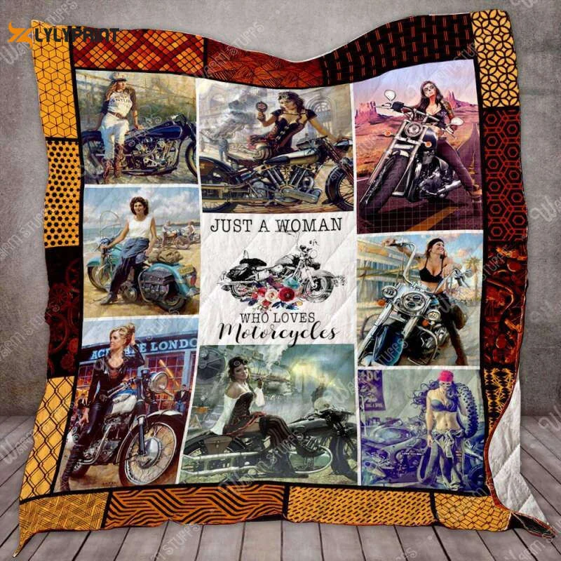 A Woman Loves Motorcycles 3D Customized Quilt Blanket ,  Soft Quilt, King Size, All Season Cozy Quilt QB0901