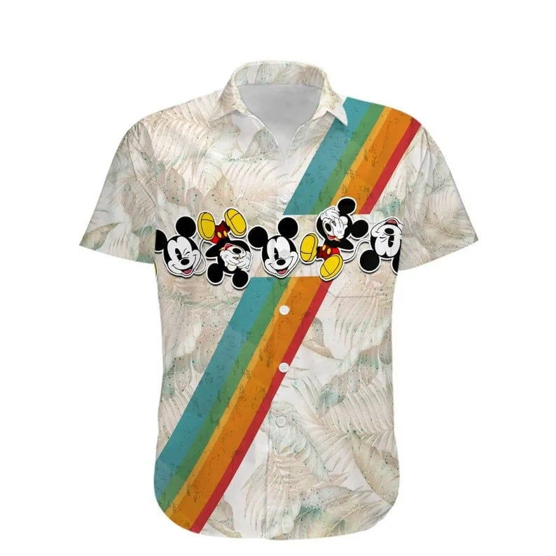 New Mickey Mouse Rainbow Stripe Disney Cartoon Hawaiian Shirt HW0601
