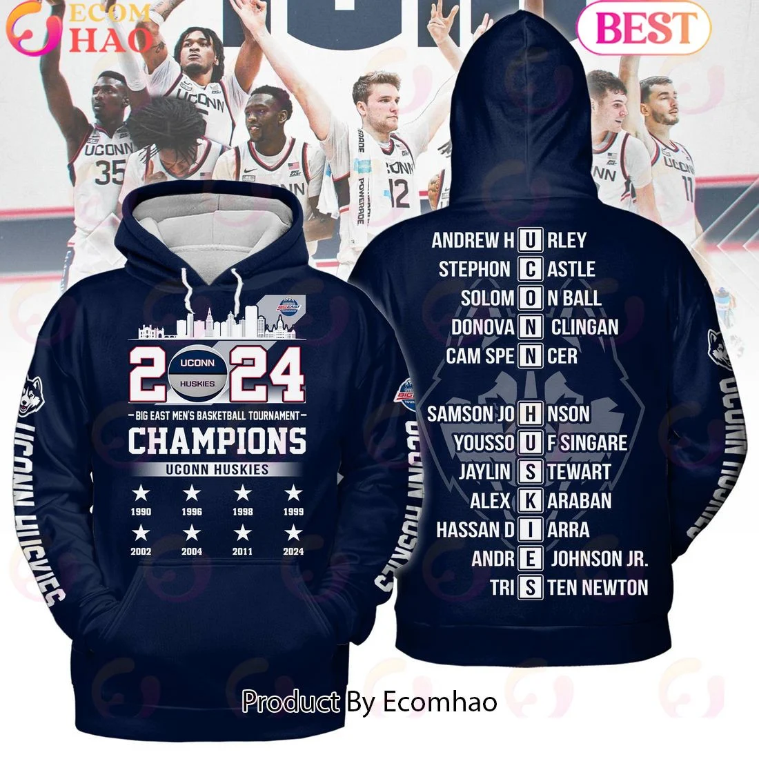 2024 Big East Men's Basketball Tournament Champions Uconn Huskies Navy Hoodie, Zip Hoodie, Man - Women, Warm, Premium Quality HZ0501