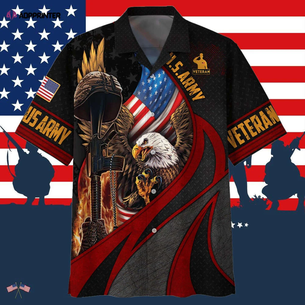 Eagle Wingspan Eagle U.S. Army Veteran Red Black Hawaiian Shirt HW0601