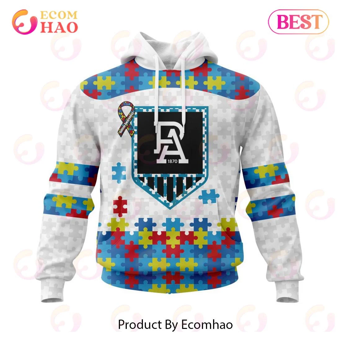 AFL Port Adelaide Autism Awareness Personalized Name & Number 3D Hoodie, Zip Hoodie, Man - Women, Warm, Premium Quality HZ0501