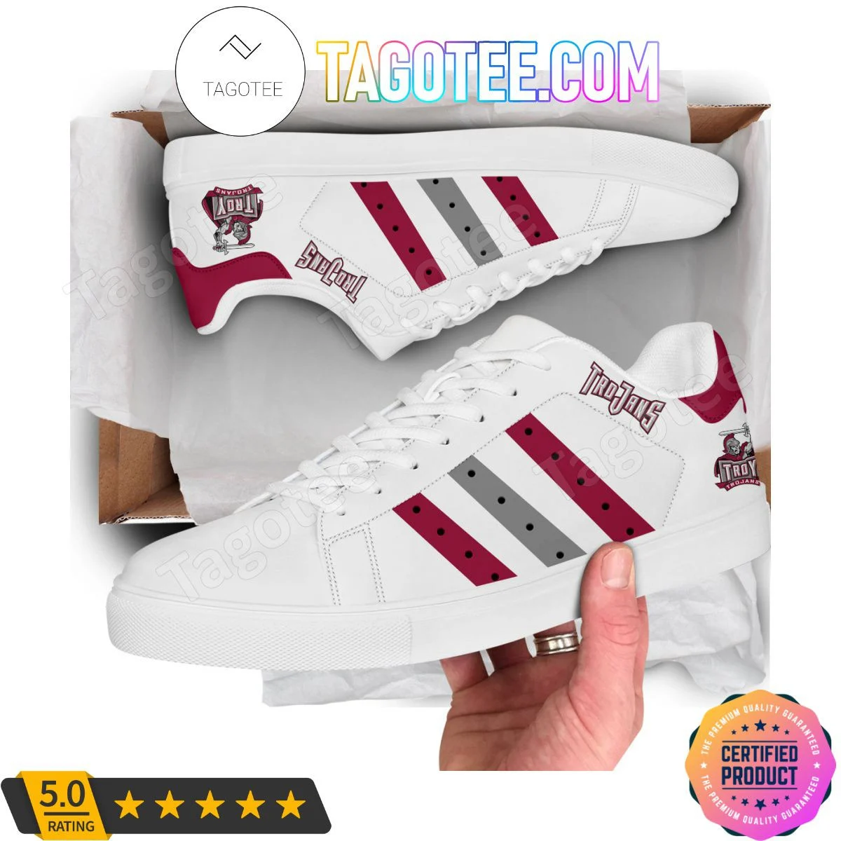 NCAA Troy Trojans White Red Grey Stripes Stan Smith Shoes , Trendy Style Sneakers ST0801