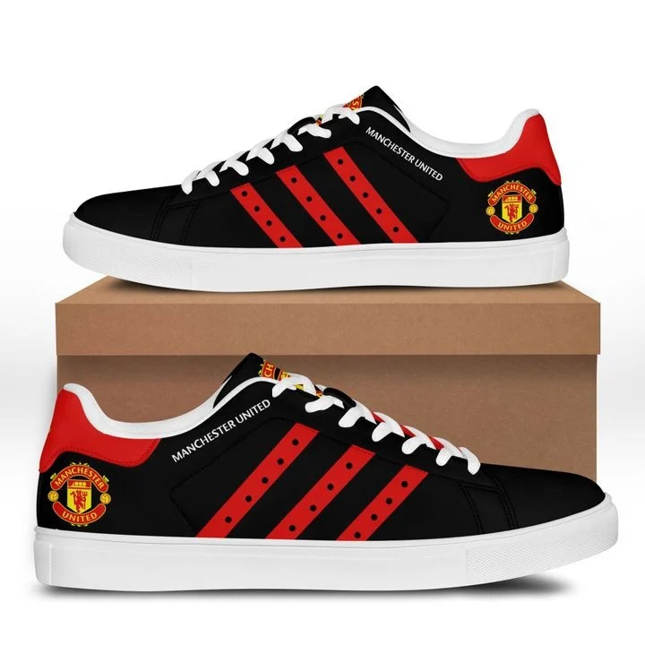 Manchester United Black Red Stan Smith Shoes Ladies Men, Trendy Style Sneakers ST0801