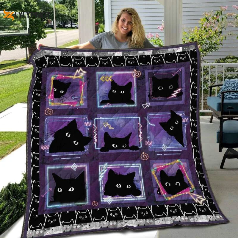 Black Cat In Purple 3D Customized Quilt , Soft Quilt, King Size, All Season Cozy Quilt QB0901