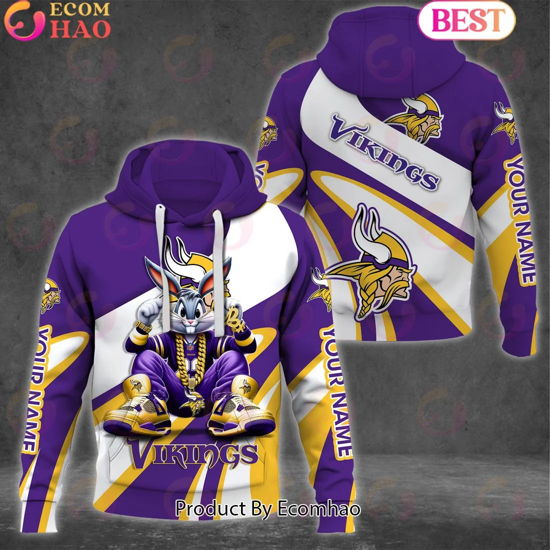 Custom Name Minnesota Vikings Bugs Bunny Sport Clothing 3D Hoodie, Zip Hoodie, Man - Women, Warm, Premium Quality HZ0501