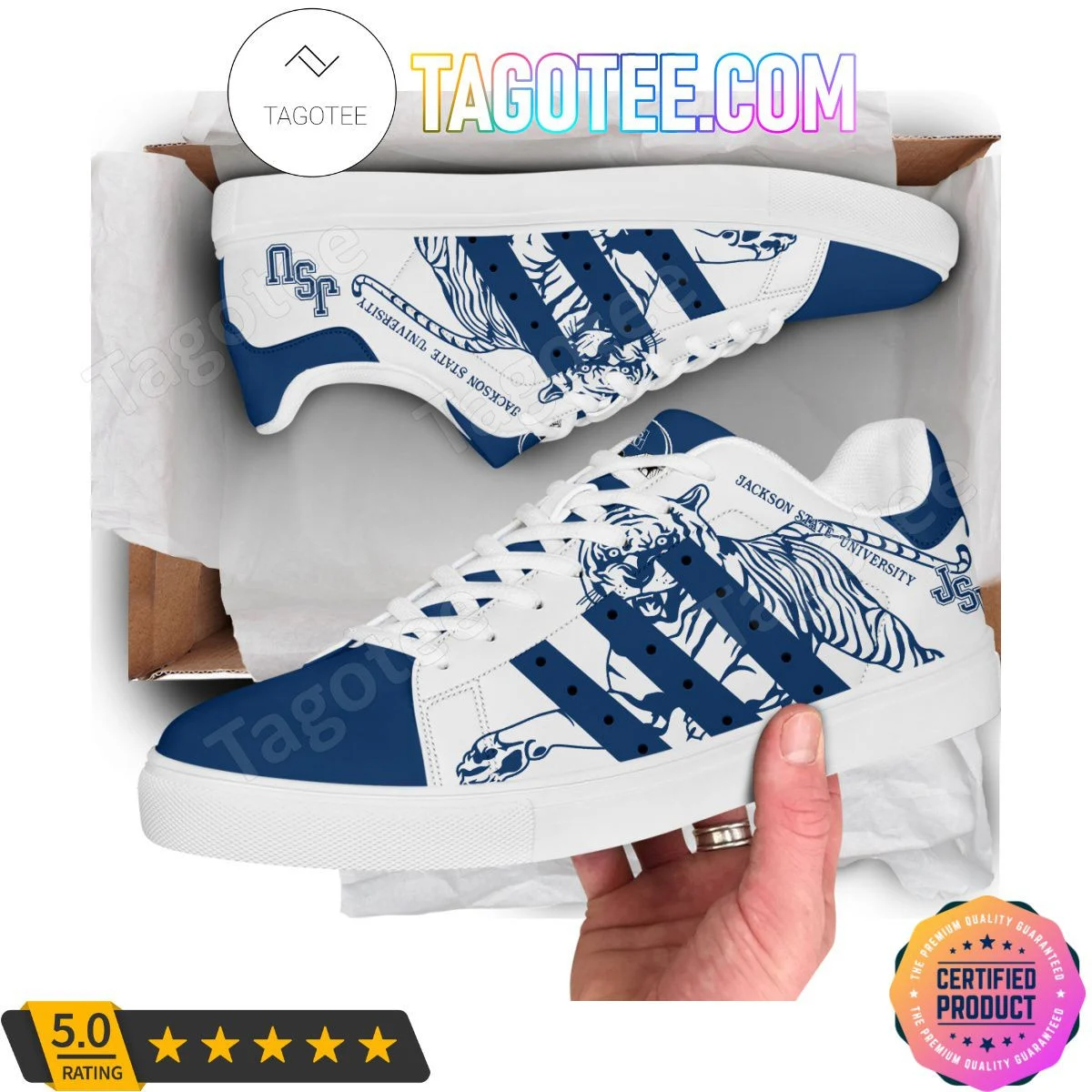 NCAA Jackson State Tigers Blue White Stan Smith Shoes , Trendy Style Sneakers ST0801